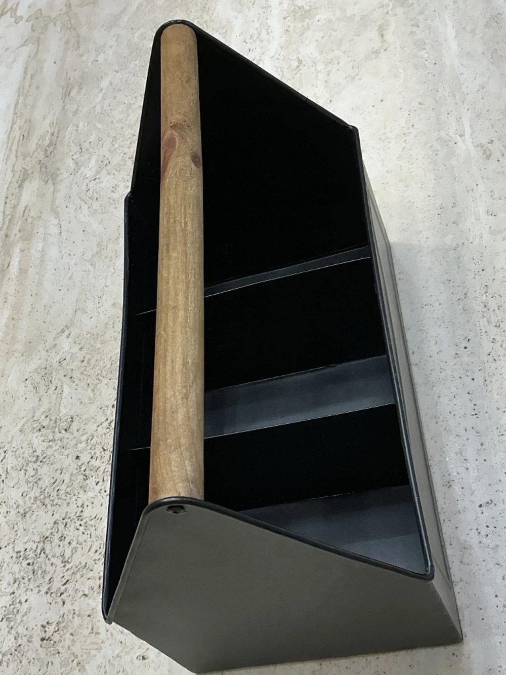 Black Metal Utility Storage Caddy With Wooden Cylinder Handle
